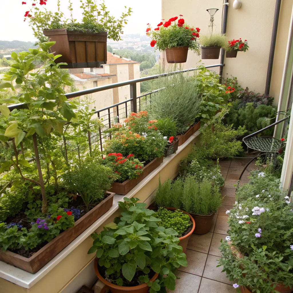 Beautiful balcony garden with various plants